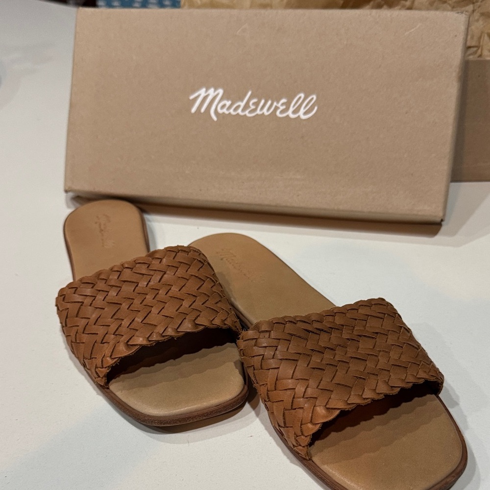 Madewell Tan Woven Slide Sandals